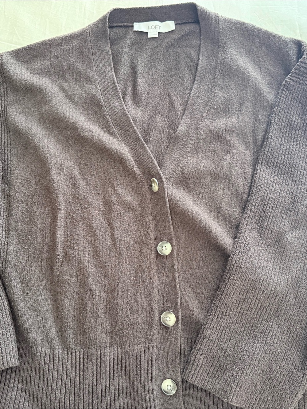 LOFT Women's Taupe Brown V-Neck Button Front Cardigan